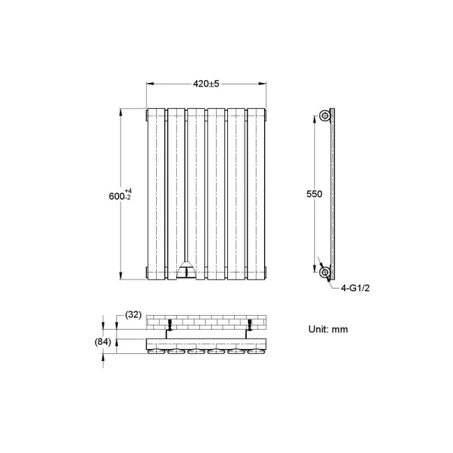 Faro Matt Black Single Flat Panel Horizontal Radiator 600x420mm