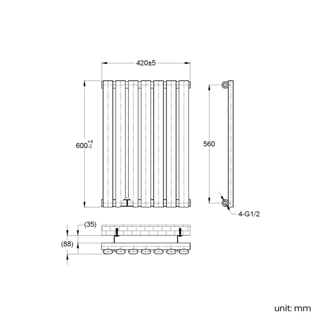 Marbella White Single Oval Panel Radiator 600x420mm