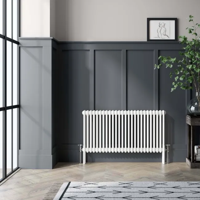 Athens White Triple Column Horizontal Traditional Radiator 600x1190mm