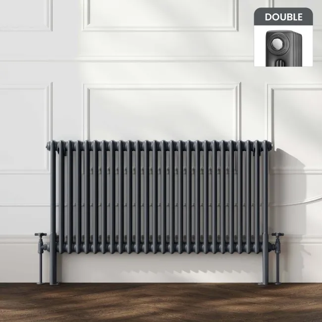 Athens Anthracite Double Column Horizontal Traditional Radiator 600x1190mm