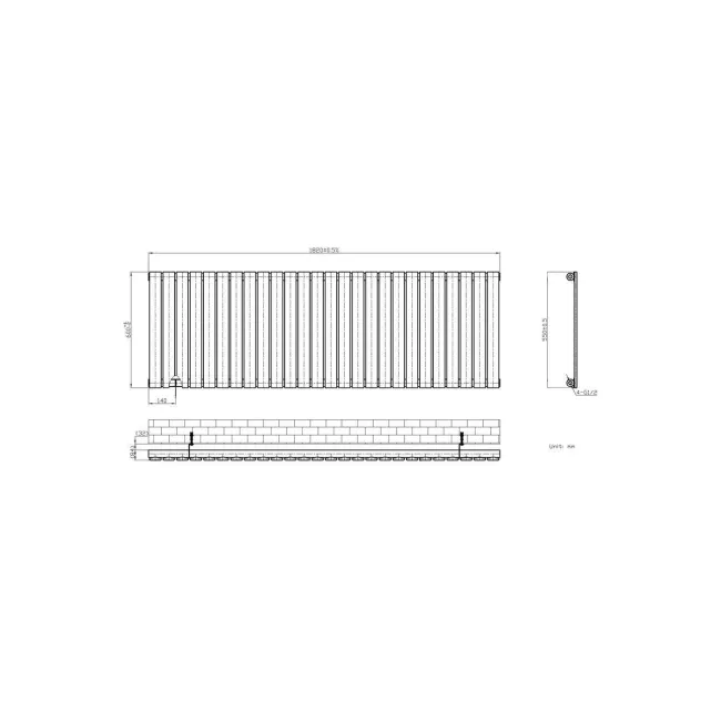Faro Anthracite Single Flat Panel Horizontal Radiator 600x1820mm