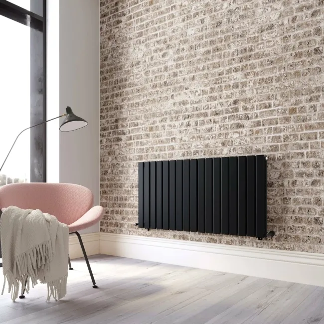 Faro Matt Black Double Flat Panel Horizontal Radiator 600x1190mm
