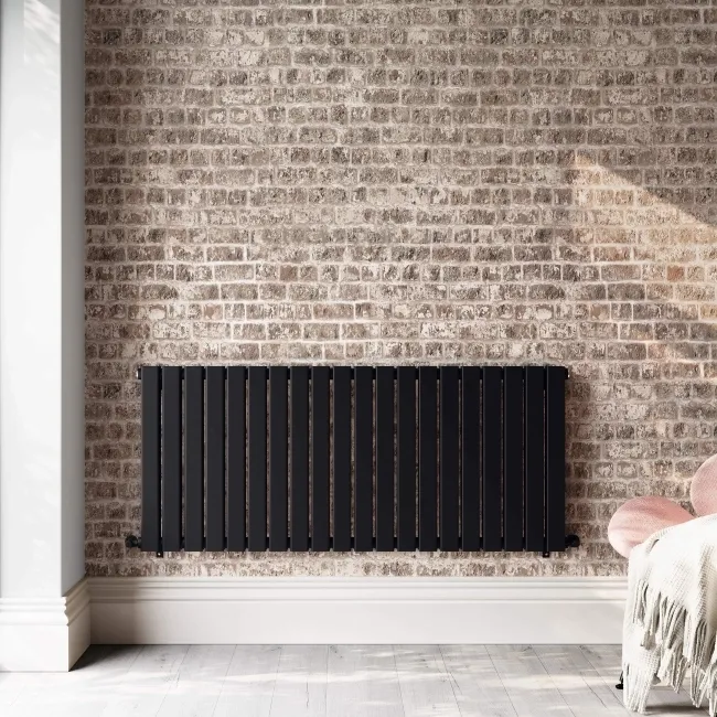 Faro Matt Black Double Flat Panel Horizontal Radiator 600x1400mm