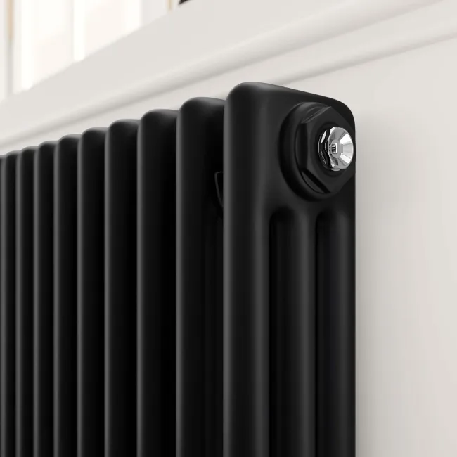 Athens Matt Black Triple Column Horizontal Traditional Radiator 450x1190mm
