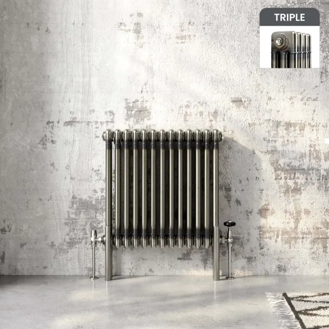 Athens Raw Metal Triple Column Horizontal Traditional Radiator 600x605mm