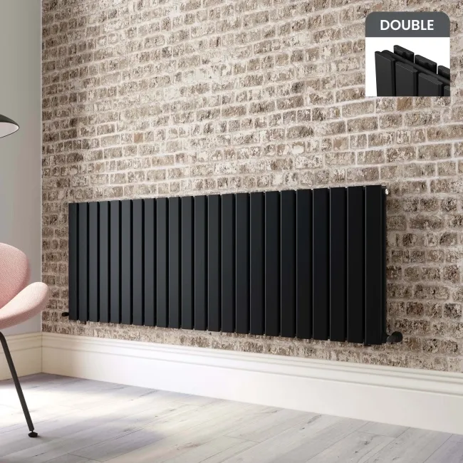 Faro Matt Black Double Flat Panel Horizontal Radiator 600x1610mm