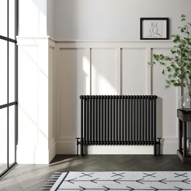 Athens Matt Black Double Column Horizontal Traditional Radiator 750x1190mm