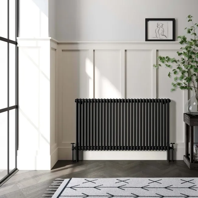 Athens Matt Black Triple Column Horizontal Traditional Radiator 750x1415mm
