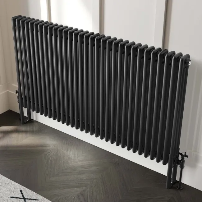 Athens Matt Black Triple Column Horizontal Traditional Radiator 750x1415mm