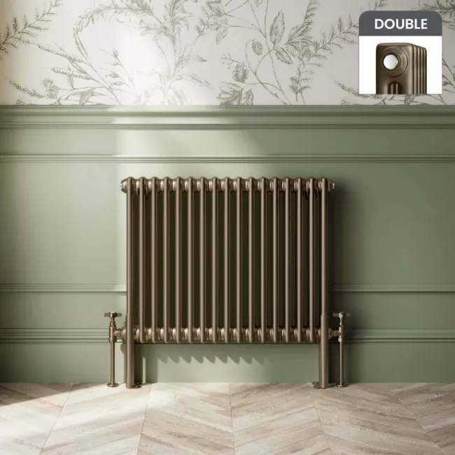 Athens Antique Gold Double Column Horizontal Traditional Radiator 600x785mm