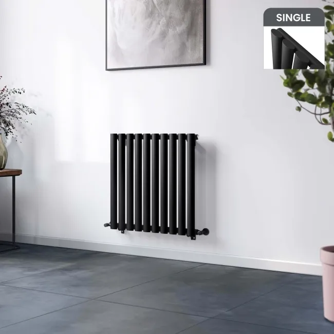 Marbella Matt Black Single Oval Panel Radiator 600x600mm