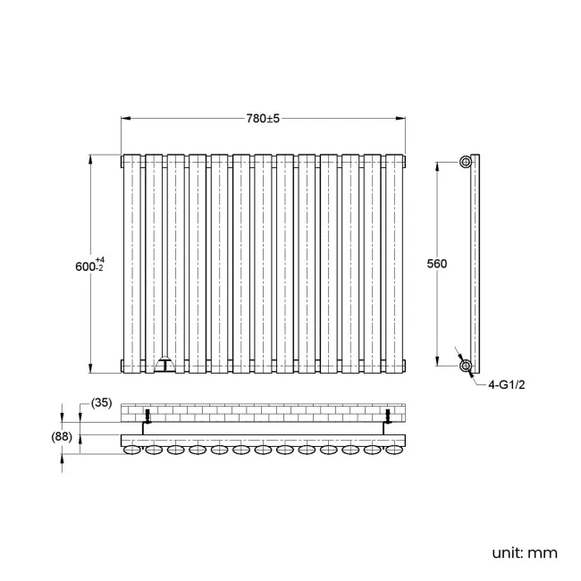 Marbella Matt Black Single Oval Panel Radiator 600x780mm