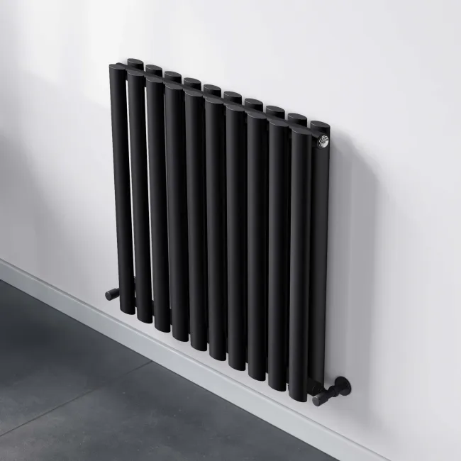 Marbella Matt Black Double Oval Panel Radiator 600x600mm