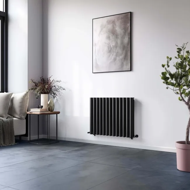 Marbella Matt Black Double Oval Panel Radiator 600x780mm