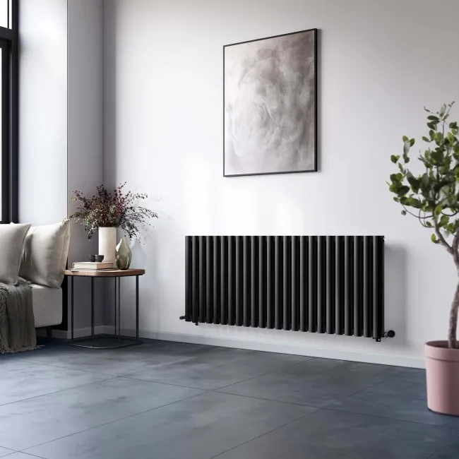 Marbella Matt Black Double Oval Panel Radiator 600x1440mm