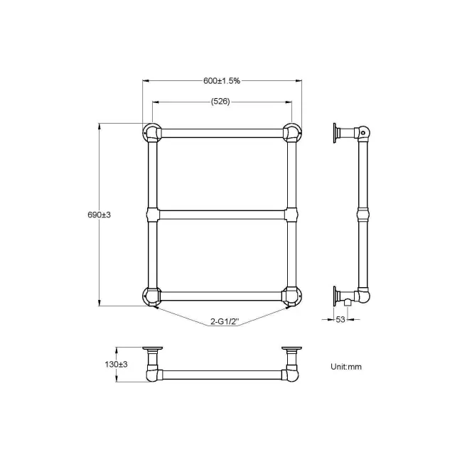 Gibraltar Wall Hung Traditional Chrome Heated Towel Rail 690x600mm