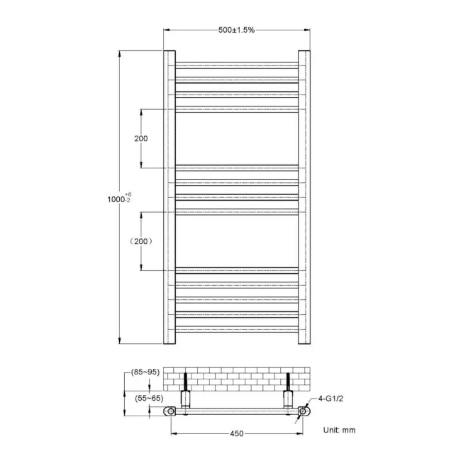 Barcelona Chrome Straight Heated Towel Rail 1000x500mm