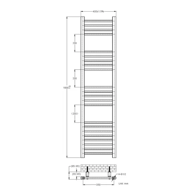 Barcelona Chrome Straight Heated Towel Rail 1600x400mm