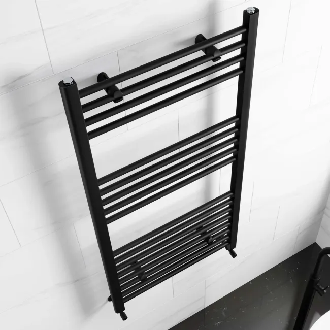 Barcelona Matt Black Straight Heated Towel Rail 1200x600mm