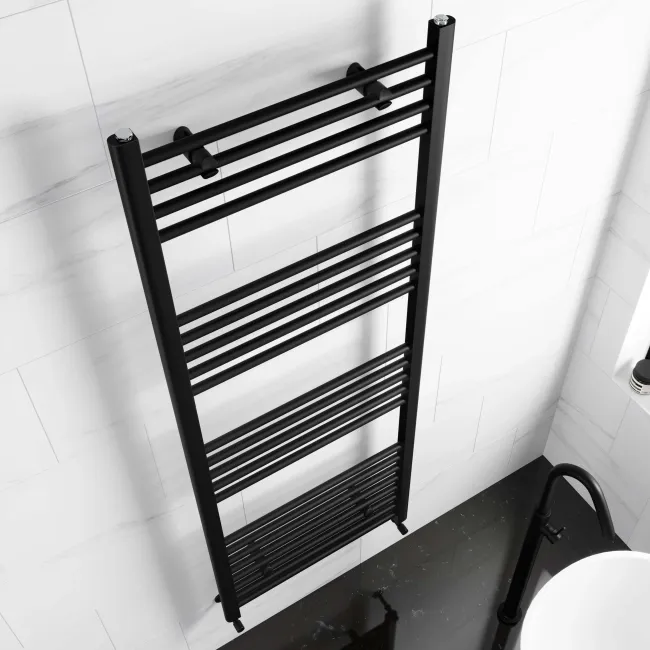 Barcelona Matt Black Straight Heated Towel Rail 1600x600mm