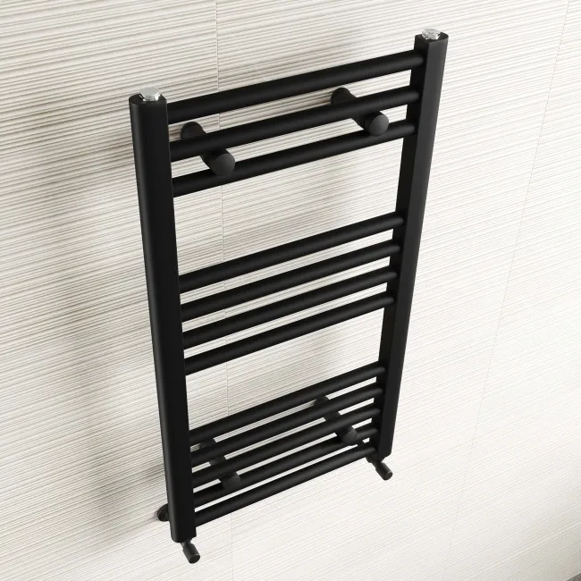 Naples Premium Matt Black Straight Heated Towel Rail 800x450mm
