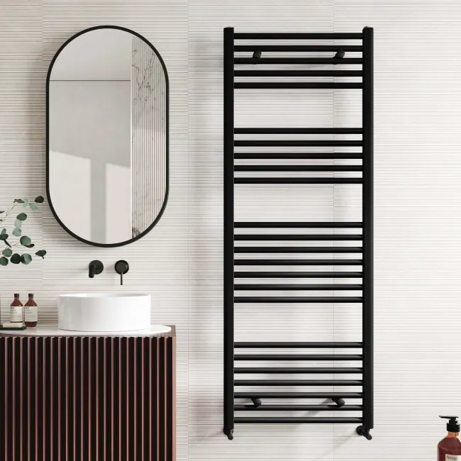 Naples Premium Matt Black Straight Heated Towel Rail 1600x600mm