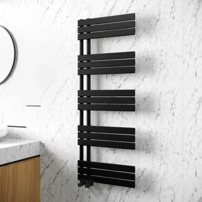 Seville Matt Black Designer Flat Panel Heated Towel Rail 1600x600mm