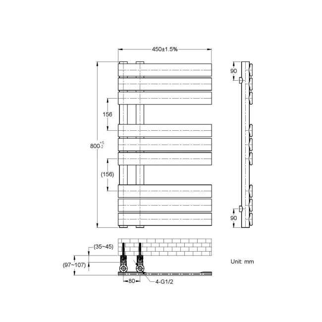 Seville Anthracite Designer Flat Panel Heated Towel Rail 800x450mm