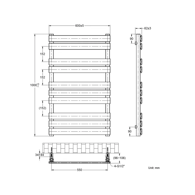 Santorini White Flat Panel Heated Towel Rail 1000x600mm