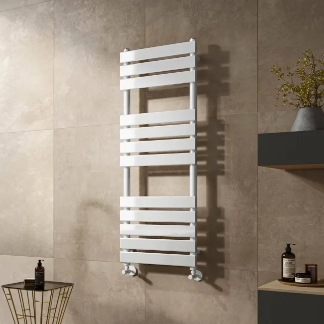 Santorini White Flat Panel Heated Towel Rail 1200x450mm