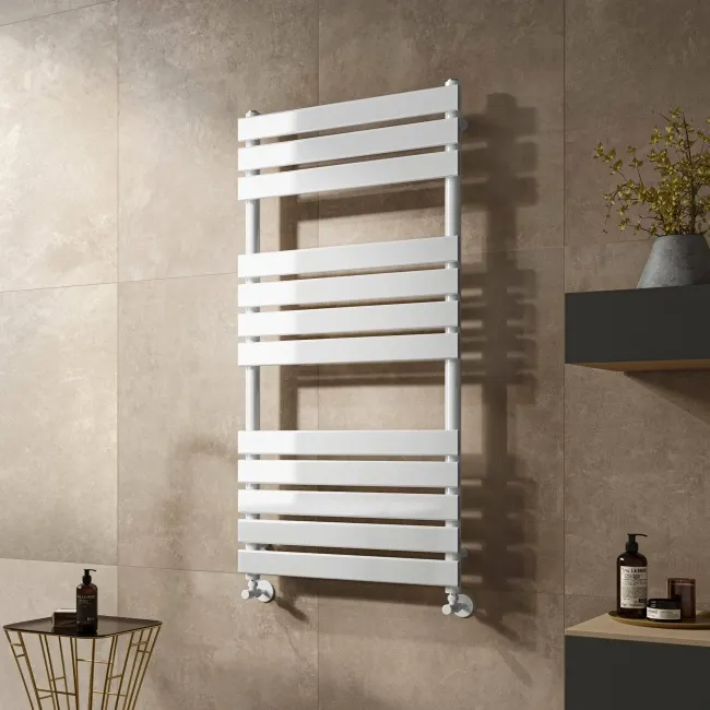 Santorini White Flat Panel Heated Towel Rail 1200x600mm