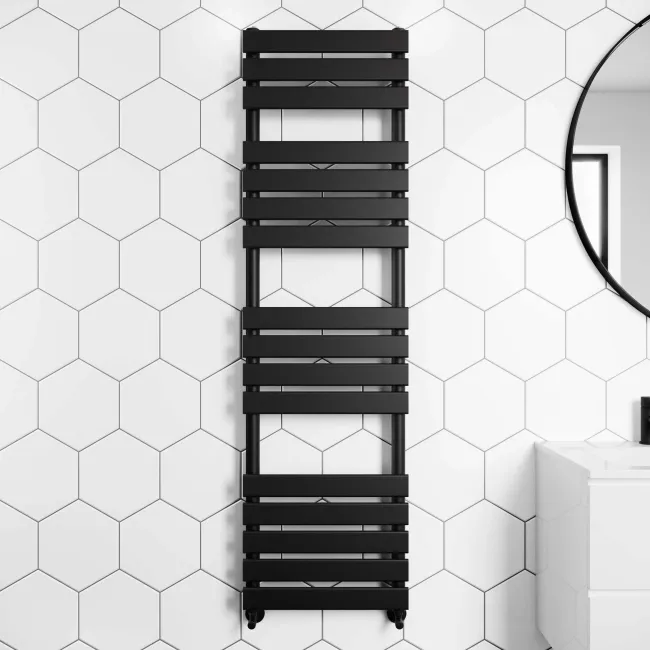 Santorini Matt Black Flat Panel Heated Towel Rail 1600x450mm