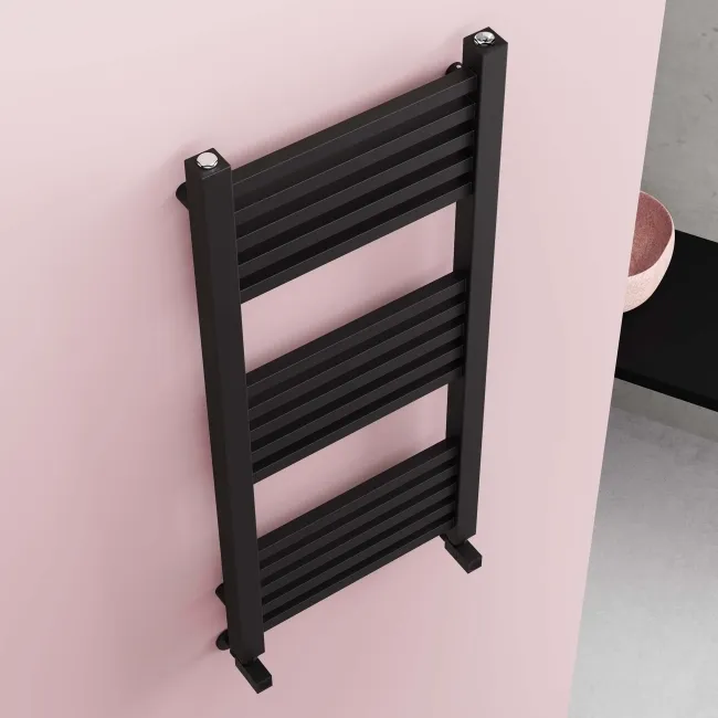 Valetta Matt Black Square Heated Towel Rail 1000x450mm
