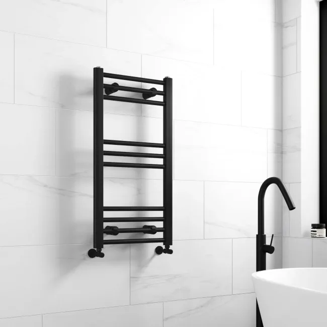 Barcelona Matt Black Straight Heated Towel Rail 800x400mm