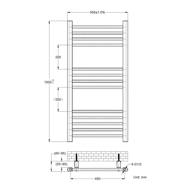 Barcelona Matt Black Straight Heated Towel Rail 1000x500mm