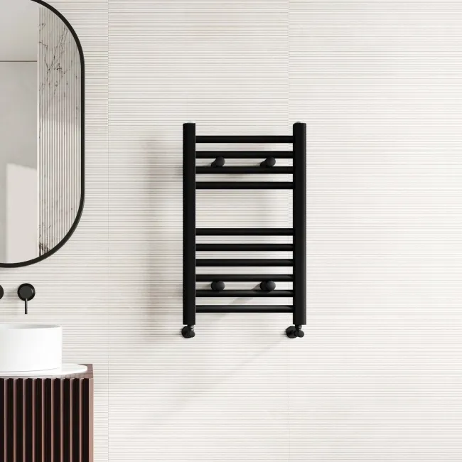 Naples Premium Matt Black Straight Heated Towel Rail 650x400mm