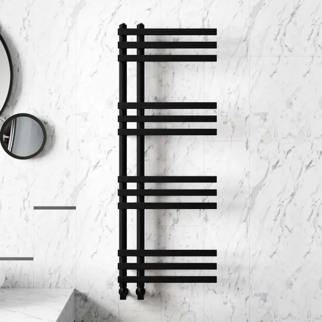 Madrid Matt Black Designer Heated Towel Rail 1200x450mm
