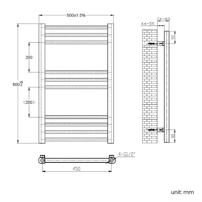 Barcelona Brushed Brass Straight Heated Towel Rail 800x500mm