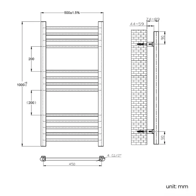 Barcelona Brushed Brass Straight Heated Towel Rail 1000x500mm