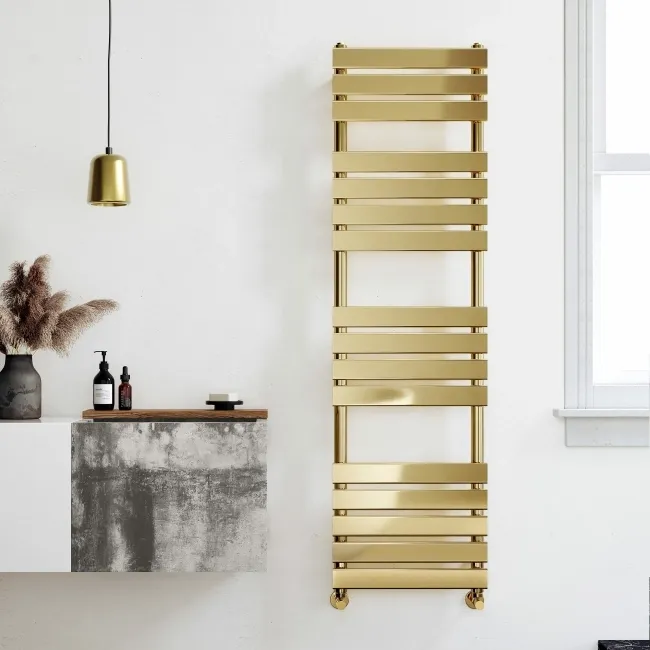 Santorini Brushed Brass Flat Panel Heated Towel Rail 1600x450mm