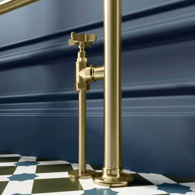 Gibraltar Floor Standing Traditional Brushed Brass Heated Towel Rail 1200x600mm