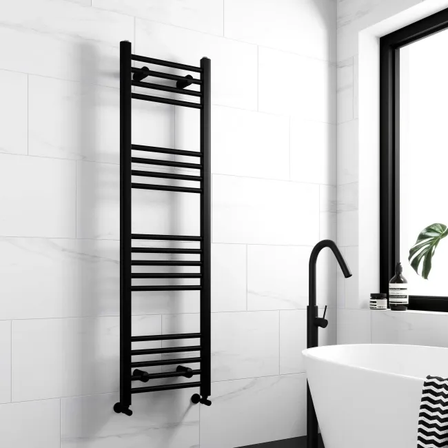 Barcelona Matt Black Straight Heated Towel Rail 1400x400mm