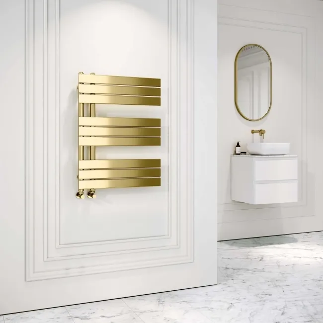 Seville Brushed Brass Designer Flat Panel Heated Towel Rail 800x600mm