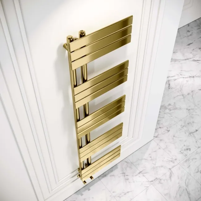 Seville Brushed Brass Designer Flat Panel Heated Towel Rail 1600x450mm