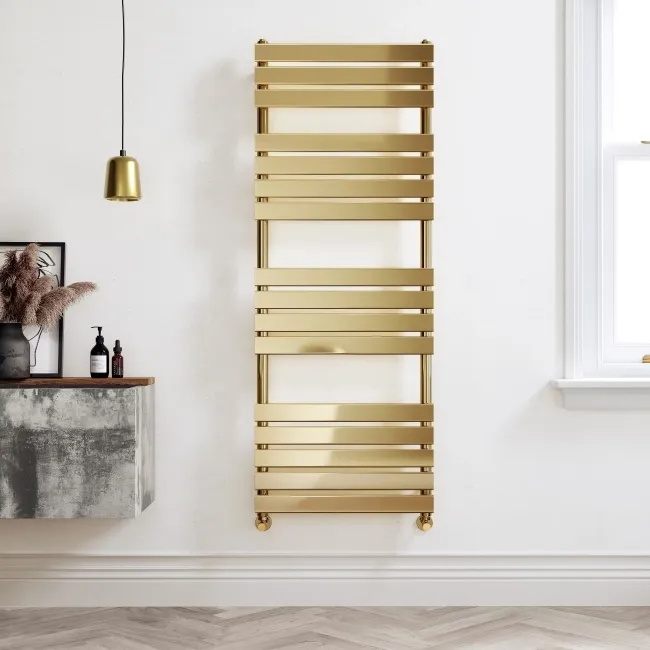 Santorini Brushed Brass Flat Panel Heated Towel Rail 1600x600mm