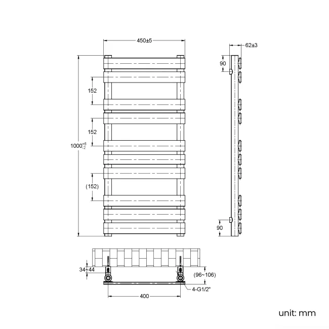 Santorini Inky Blue Flat Panel Heated Towel Rail 1000x450mm
