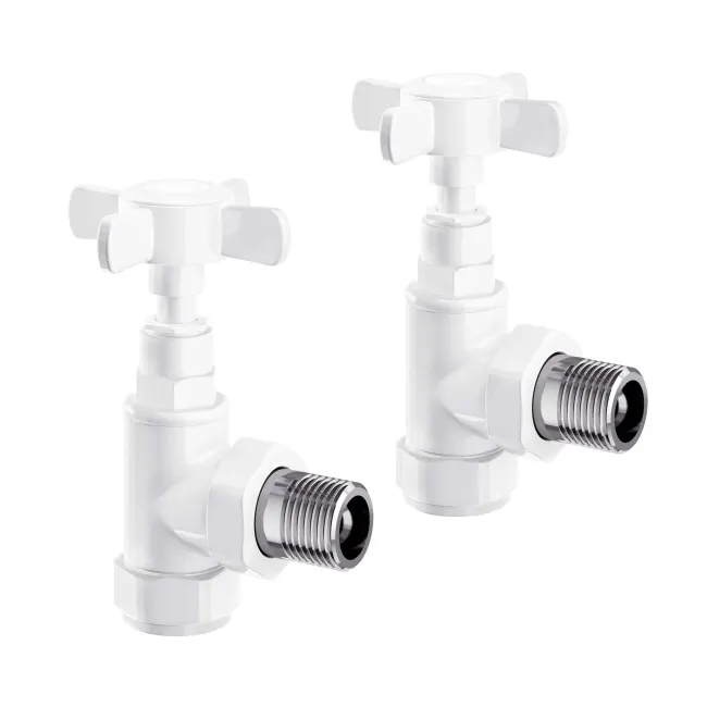 White Angled Traditional Manual Radiator Valves (Pair) Standard 15mm