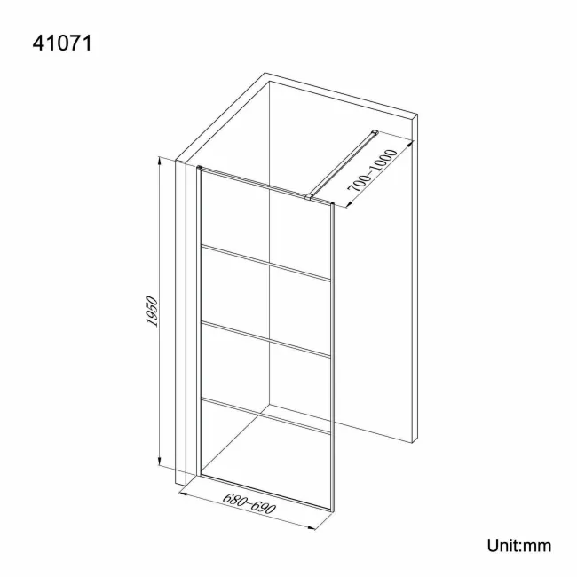 Munich Matt Black Grid Easy Clean 8mm Wet Room Shower Glass Panel 700mm