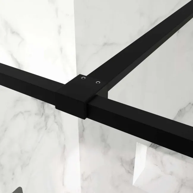 Munich Matt Black Grid Easy Clean 8mm Wet Room Shower Glass Panel 800mm