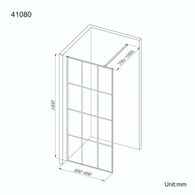 Munich Matt Black Grid Easy Clean 8mm Wet Room Shower Glass Panel 900mm